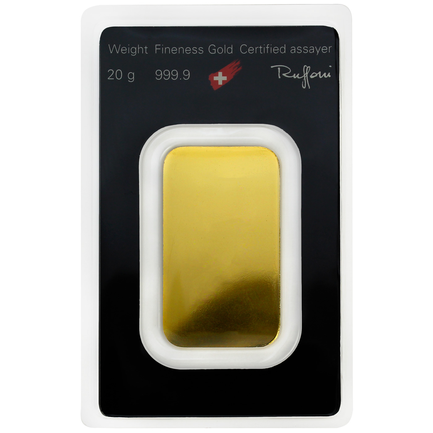 Zadní strana 20g Argor Heraeus SA Švýcarsko Investiční zlatý slitek 