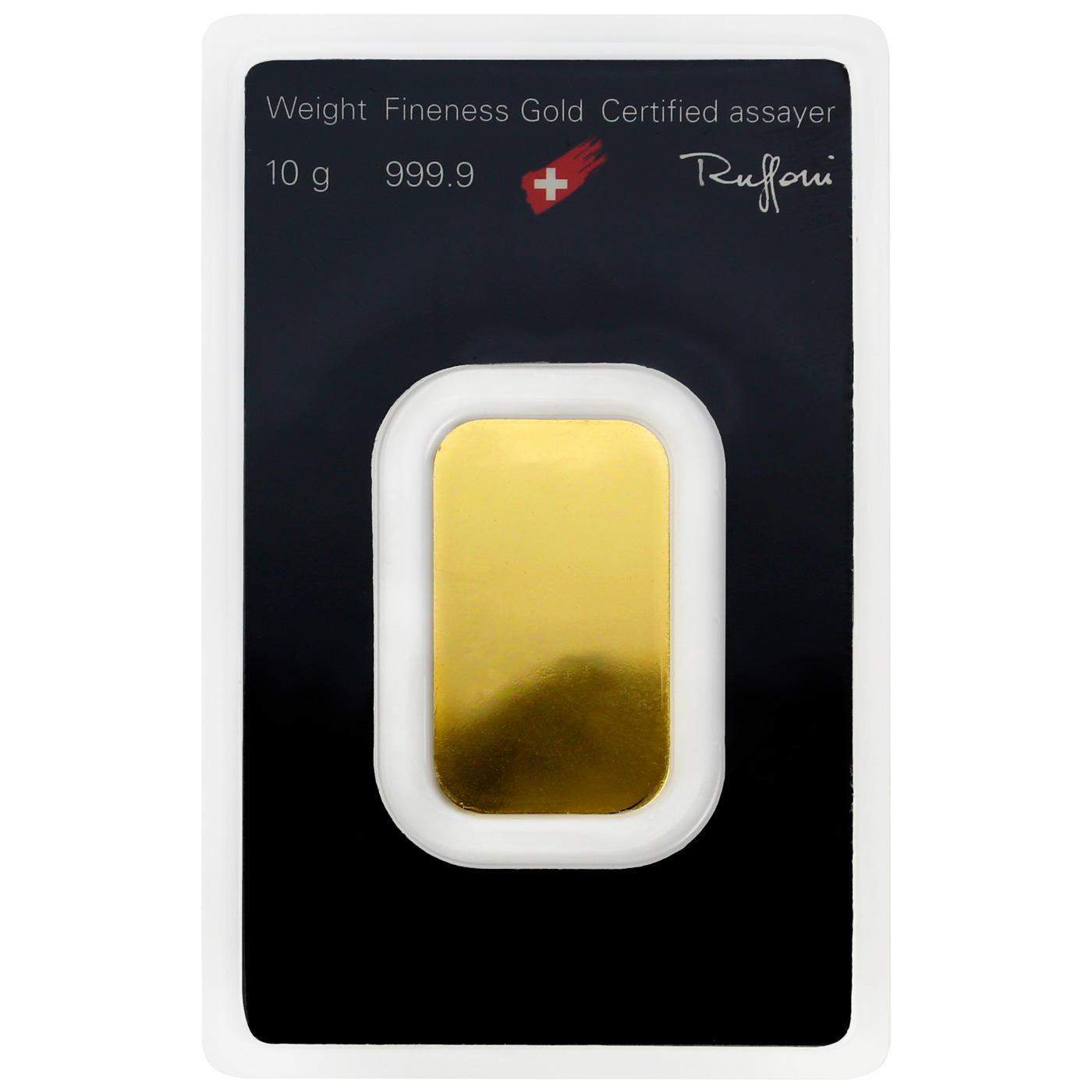 Zadní strana 10g Argor Heraeus SA Švýcarsko Investiční zlatý slitek 