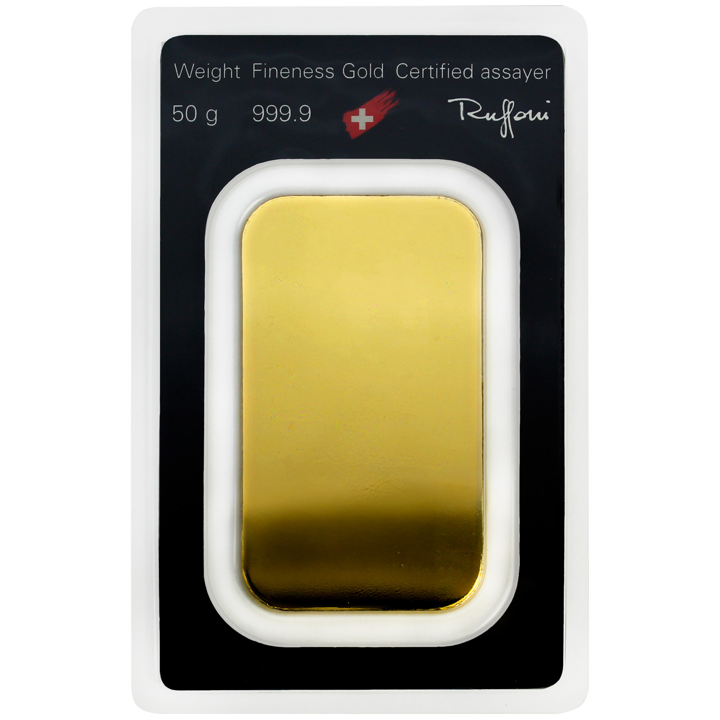 Zadní strana 50g Argor Heraeus SA Švýcarsko Investiční zlatý slitek 