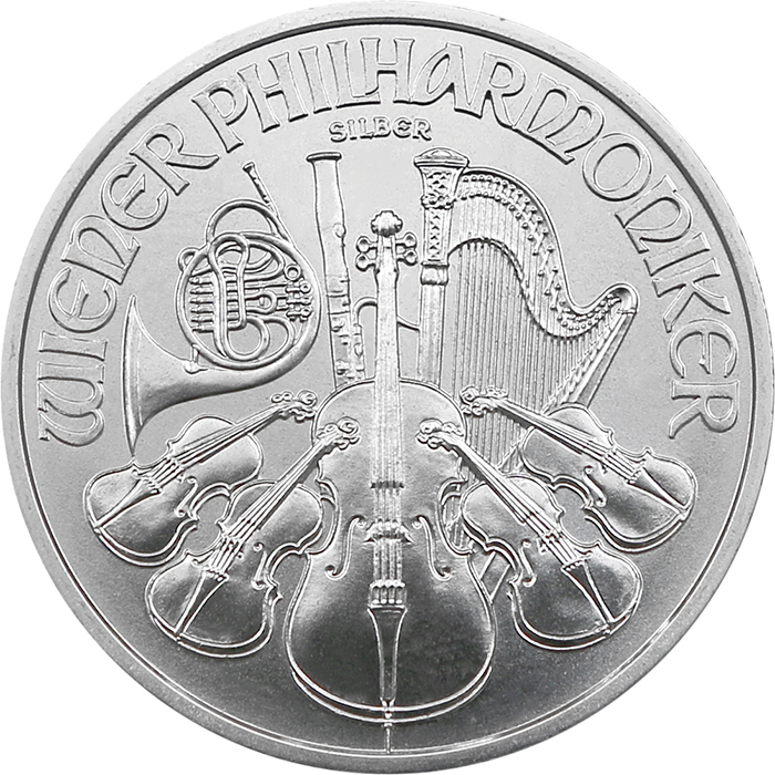 Zadní strana Silver investment coin Wiener Philharmoniker 1 Oz