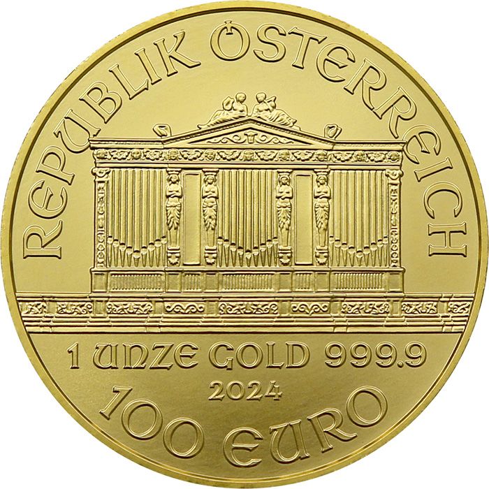 Přední strana Zlatá investiční mince Wiener Philharmoniker 1 Oz  