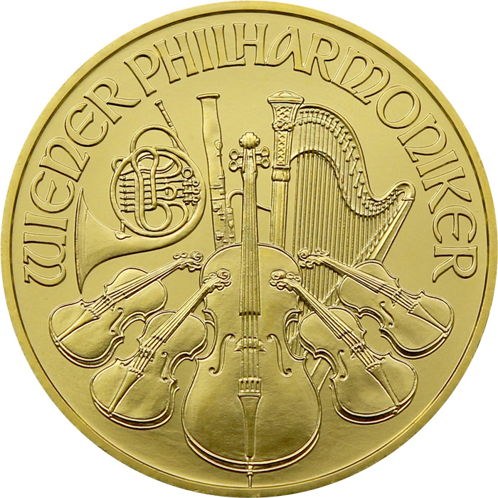 Zadní strana Gold investment coin Wiener Philharmoniker 1 Oz  