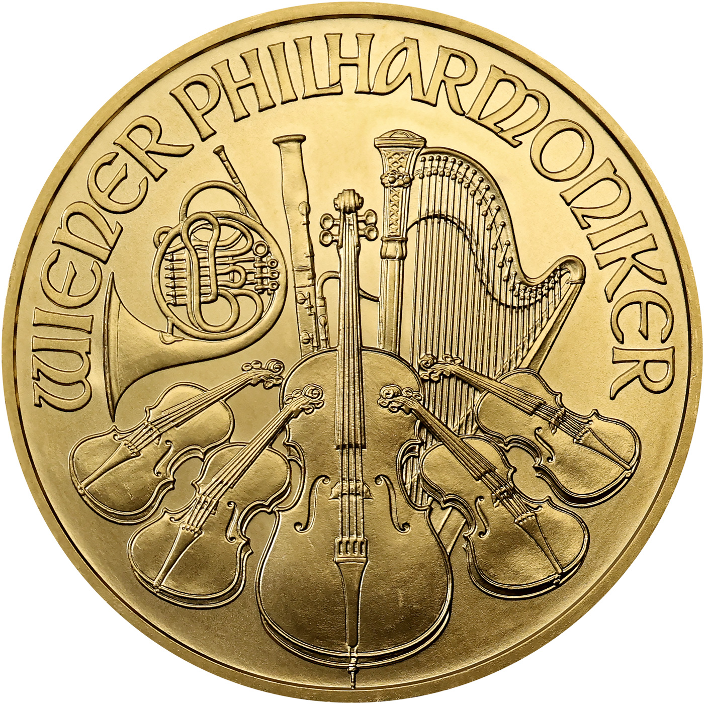 Zadní strana Arany befektetési érme Wiener Philharmoniker 1 Oz  