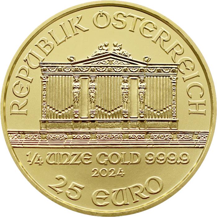 Přední strana Zlatá investiční mince Wiener Philharmoniker 1/4 Oz