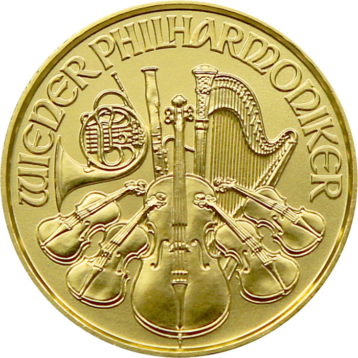 Zadní strana Gold investment coin Wiener Philharmoniker 1/10 Oz 