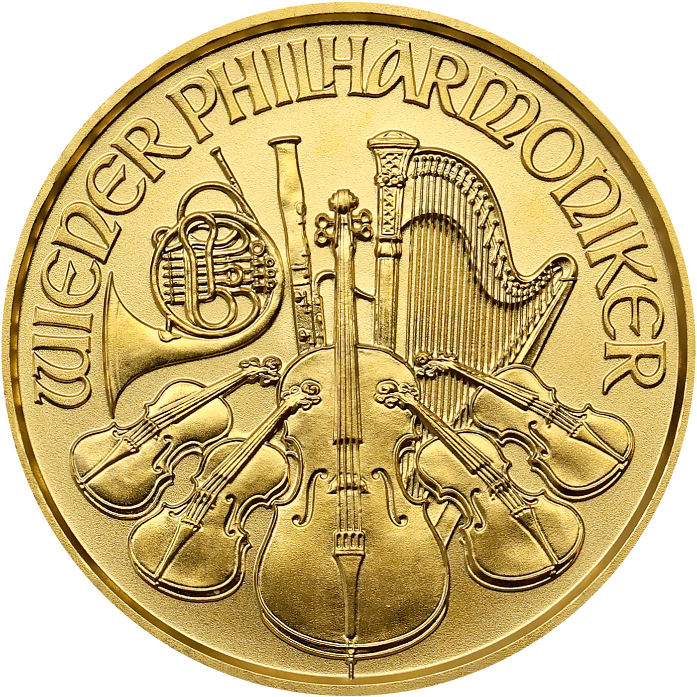 Zadní strana Arany befektetési érme Wiener Philharmoniker 1/10 Oz 