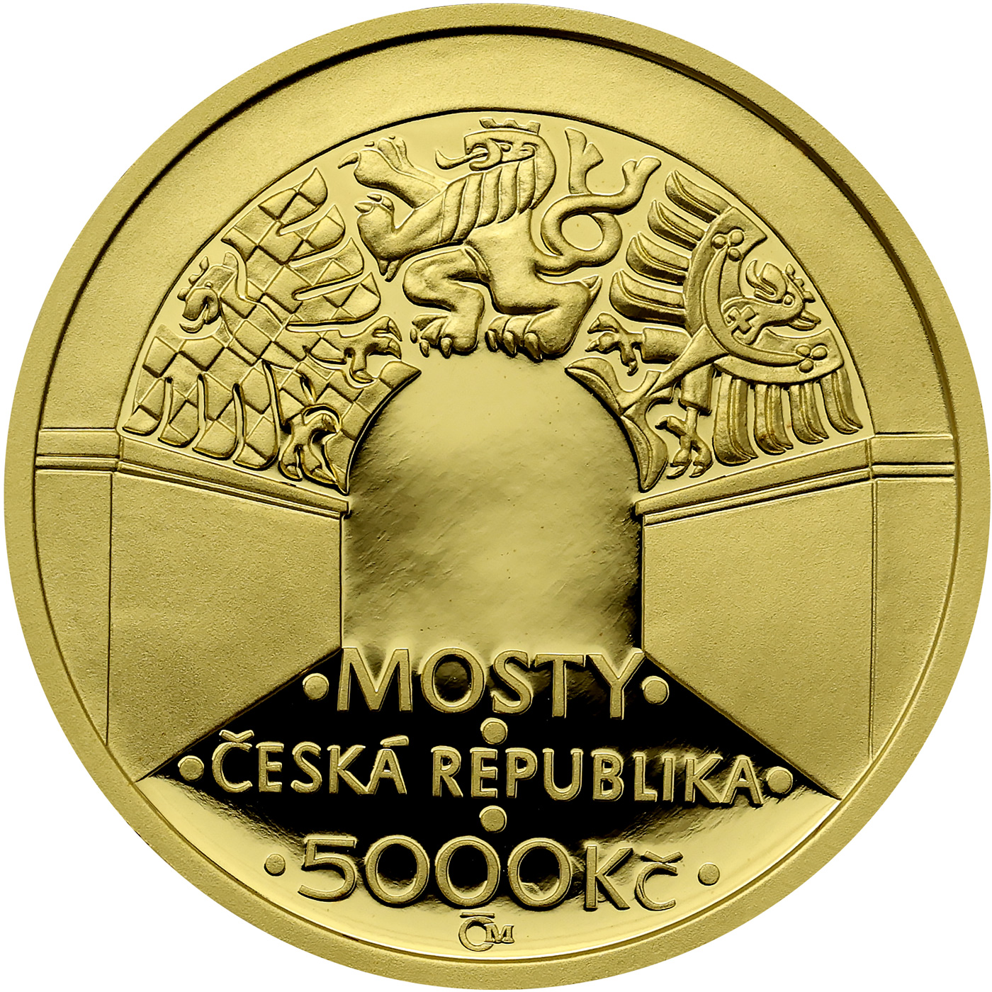Zadní strana Zlatá mince 5000 Kč Negrelliho Viadukt v Praze 2012 Proof 