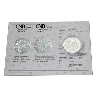 Stříbrná mince 200 Kč Kryštof Harant z Polžic a Bezdružic 450. výročí narození 2014 Stand.