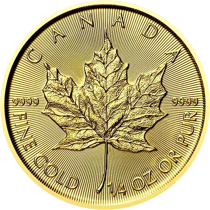 Přední strana Zlatá investiční mince Maple Leaf 1/4 Oz 