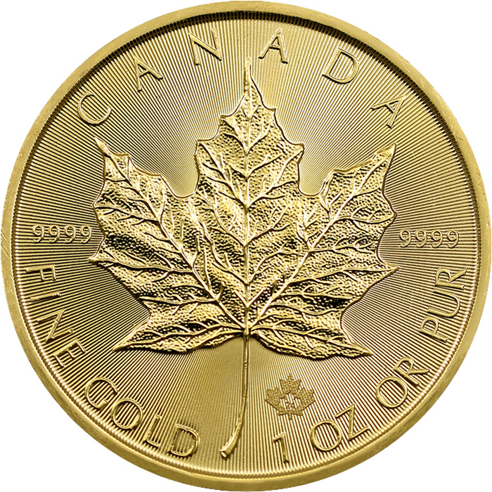 Přední strana Zlatá investiční mince Maple Leaf 1 Oz 
