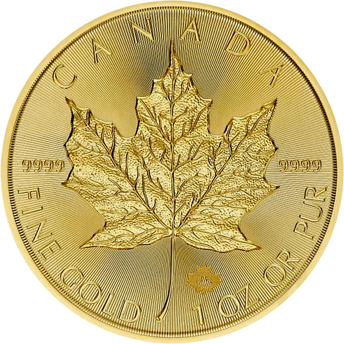 Přední strana Zlatá investiční mince Maple Leaf 1 Oz 