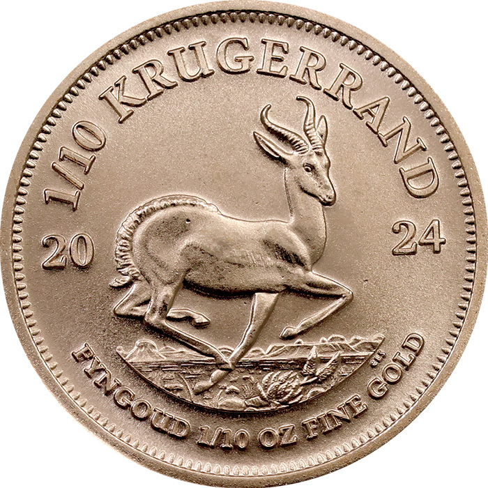 Přední strana Zlatá investičná minca Krugerrand 1/10 Oz