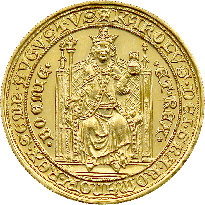 Zlatá mince Karel IV. Dvoudukát Československý 600. výročí úmrtí 1978 