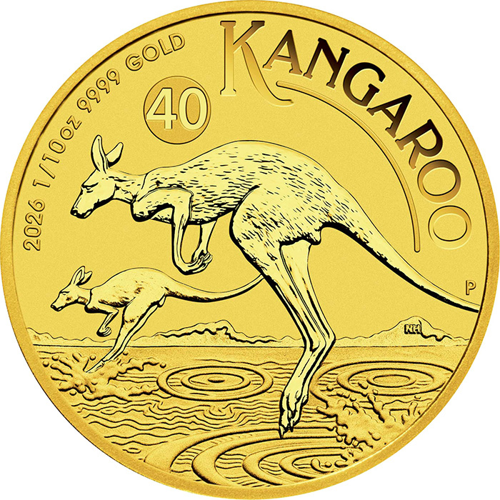 Přední strana Arany befektetési érme Kenguru Kenguru Kenguru 1/10 Oz 