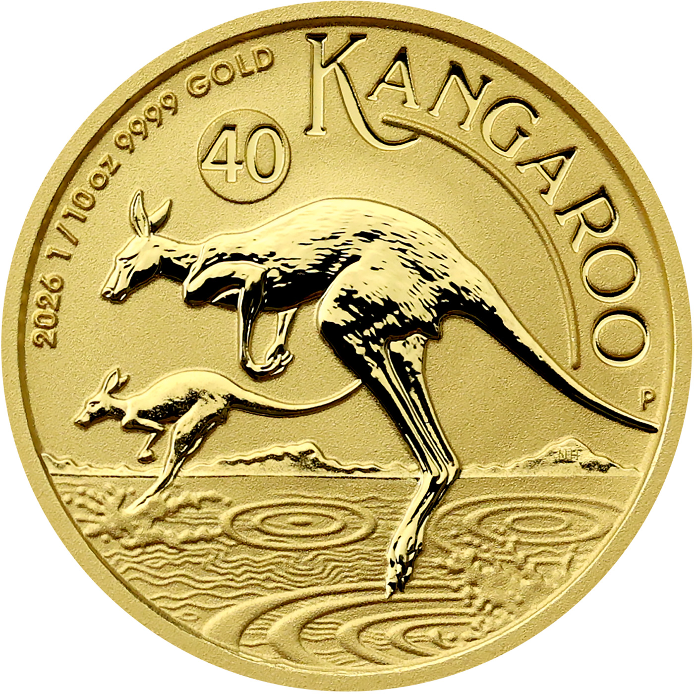 Přední strana Zlatá investiční mince Kangaroo Klokan 1/10 Oz 