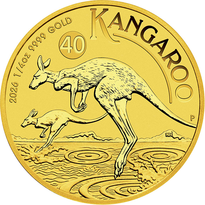 Přední strana Zlatá investiční mince Kangaroo Klokan 1/4 Oz 