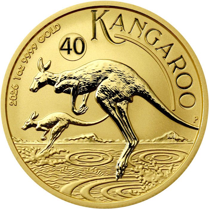 Přední strana Zlatá investiční mince Kangaroo Klokan 1 Oz 