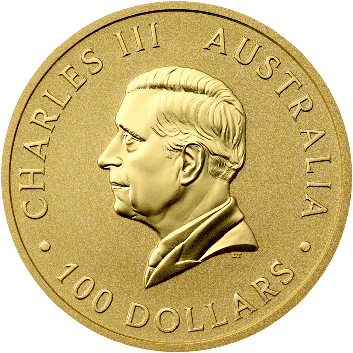 Zadní strana Zlatá investiční mince Kangaroo Klokan 1 Oz 