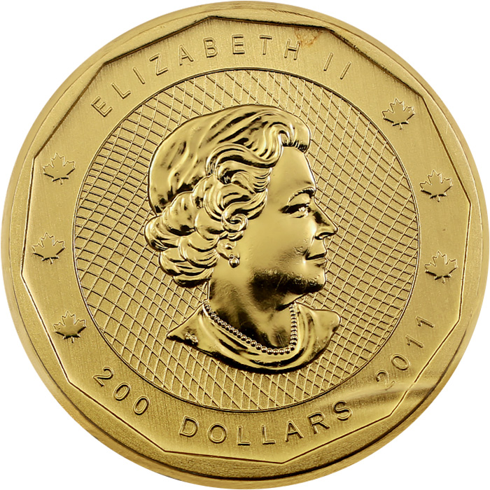 Zadní strana Zlatá investiční mince Mountie Maple Leaf 1 Oz 2011 (.99999) 