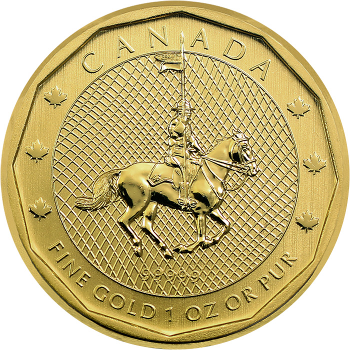 Přední strana Zlatá investiční mince Mountie Maple Leaf 1 Oz 2011 (.99999) 