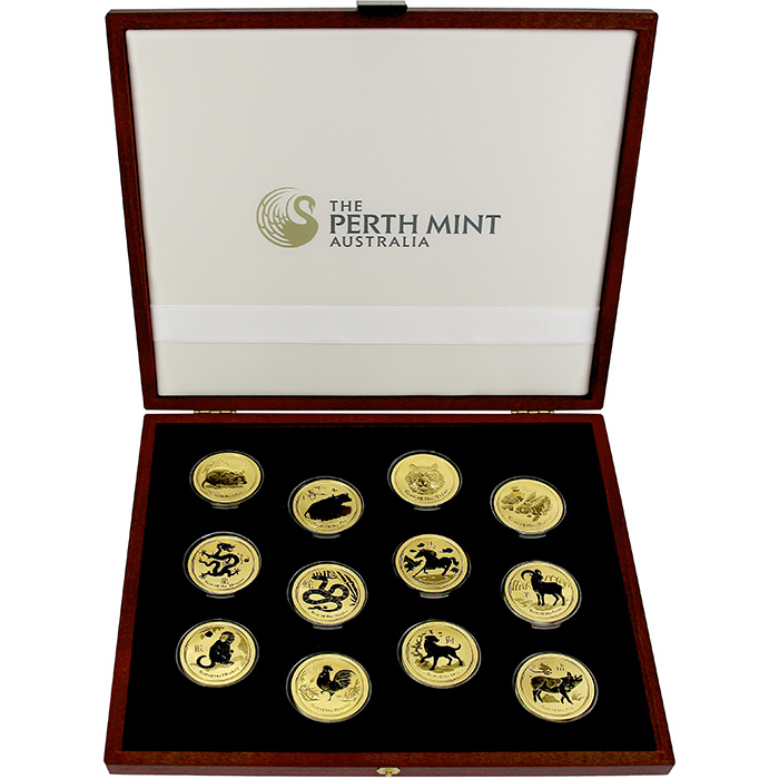 Přední strana Luxusná sada 12 zlatých mincí 1 Oz Lunárna séria II. 2008 - 2019 
