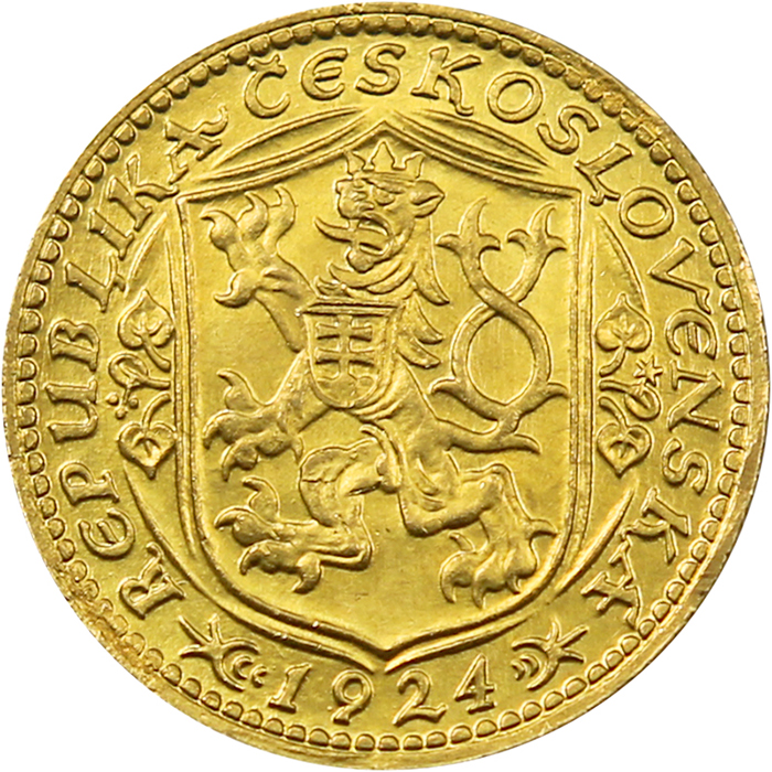 Zlatá mince Svatý Václav Jednodukát Československý 1924