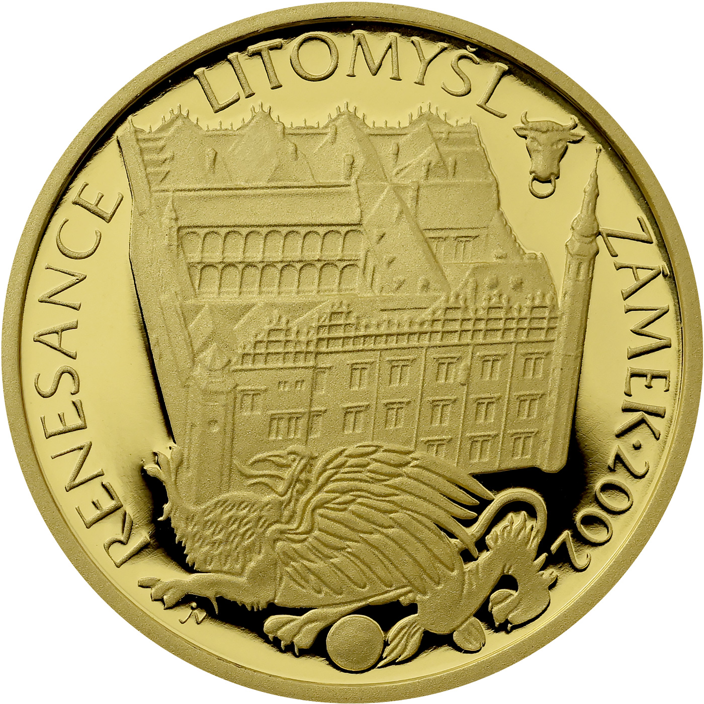 Přední strana Zlatá mince 2000 Kč Zámek v Litomyšli Renesance 2002 Proof