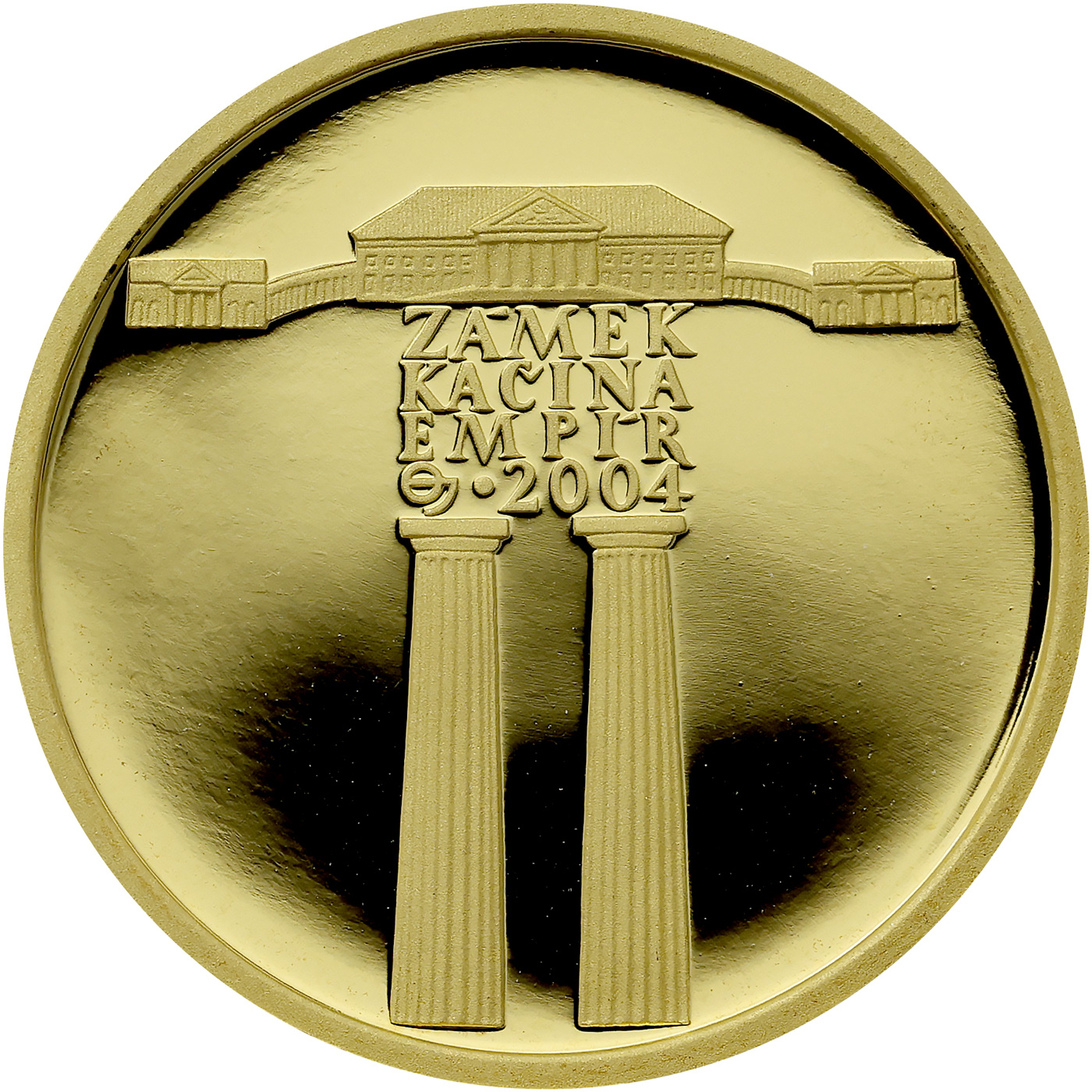 Přední strana Zlatá mince 2000 Kč Zámek Kačina Empír 2004 Proof