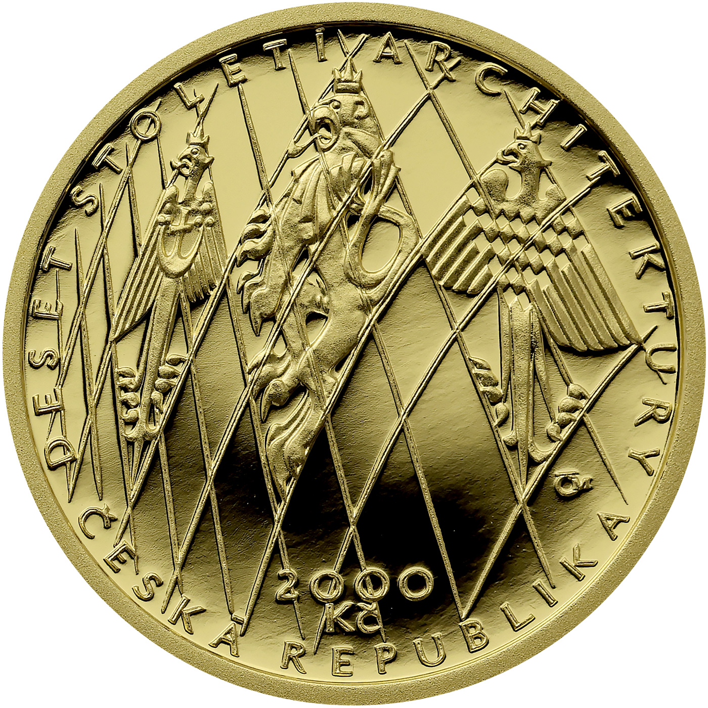 Zadní strana Zlatá mince 2000 Kč Tančící Dům v Praze Současnost 2005 Proof
