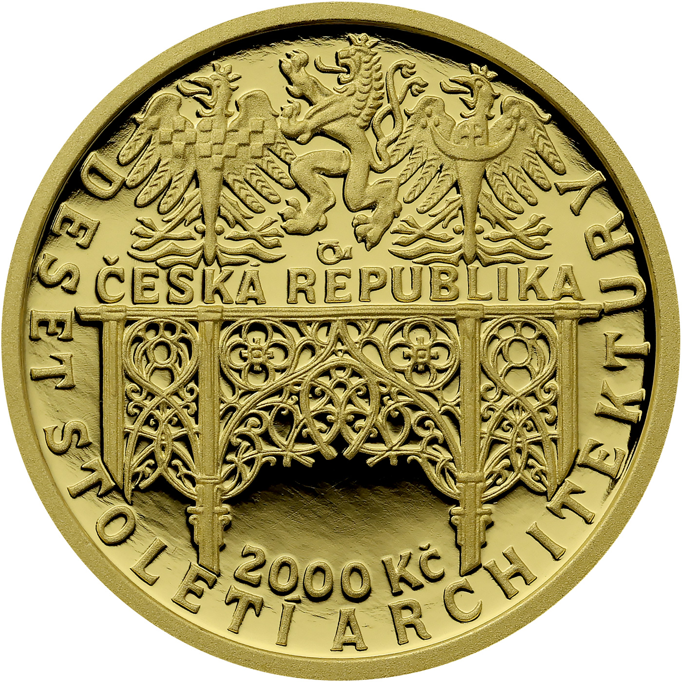 Zadní strana Zlatá mince 2000 Kč Zámek Hluboká Novogotika 2004 Proof