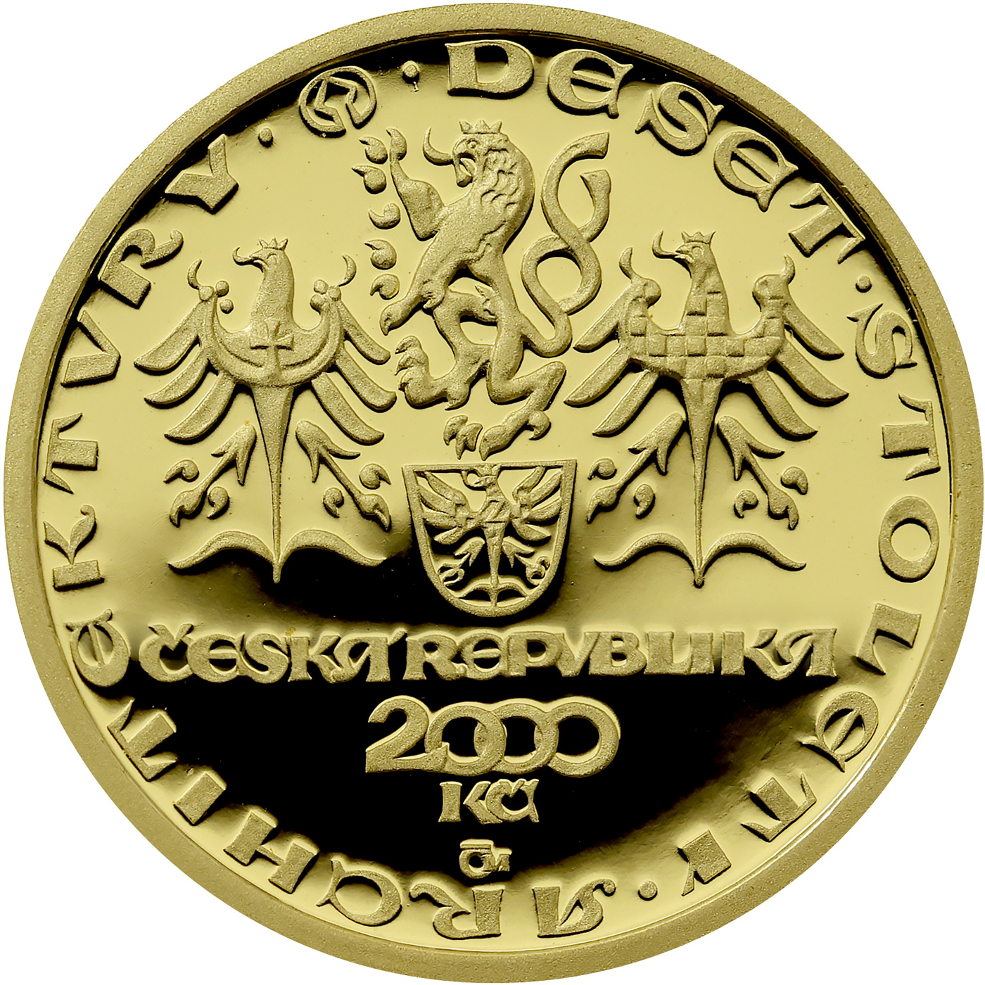 Zadní strana Zlatá mince 2000 Kč Rotunda Ve Znojmě Románský Sloh 2001 Proof