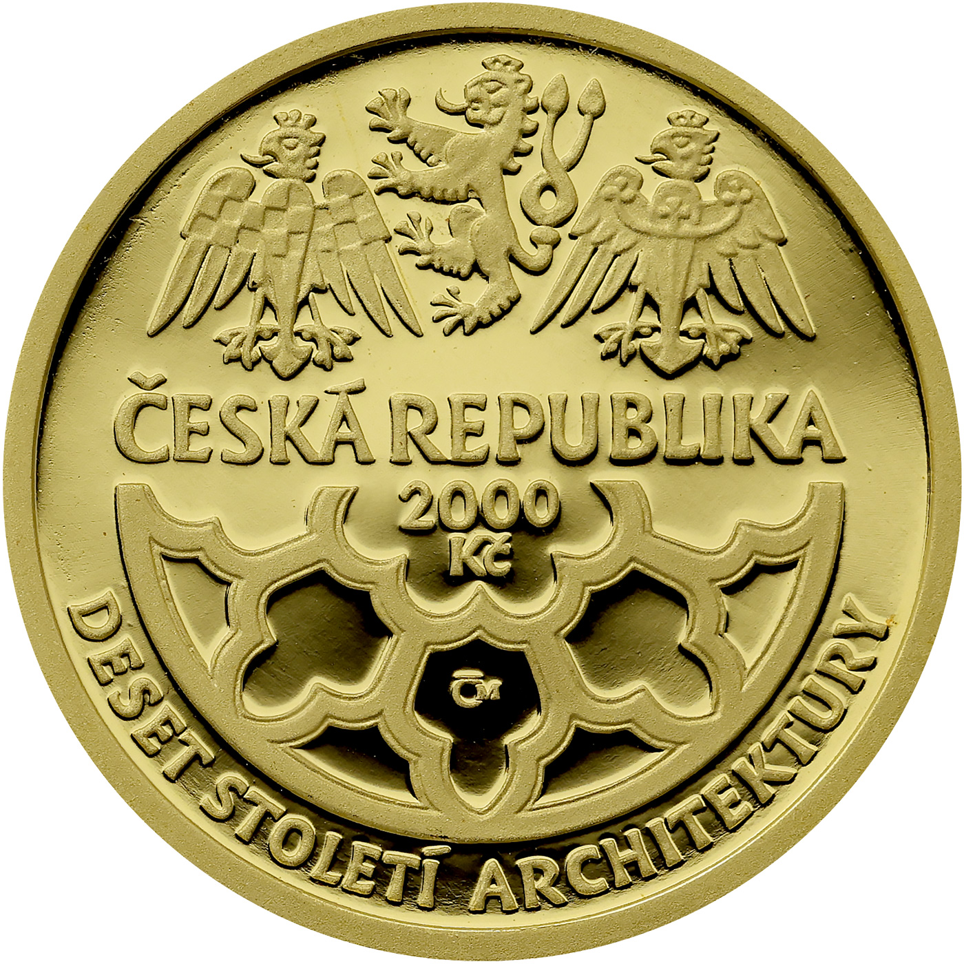 Zadní strana Zlatá mince 2000 Kč Klášter Ve Vyšším Brodě Raná Gotika 2001 Proof
