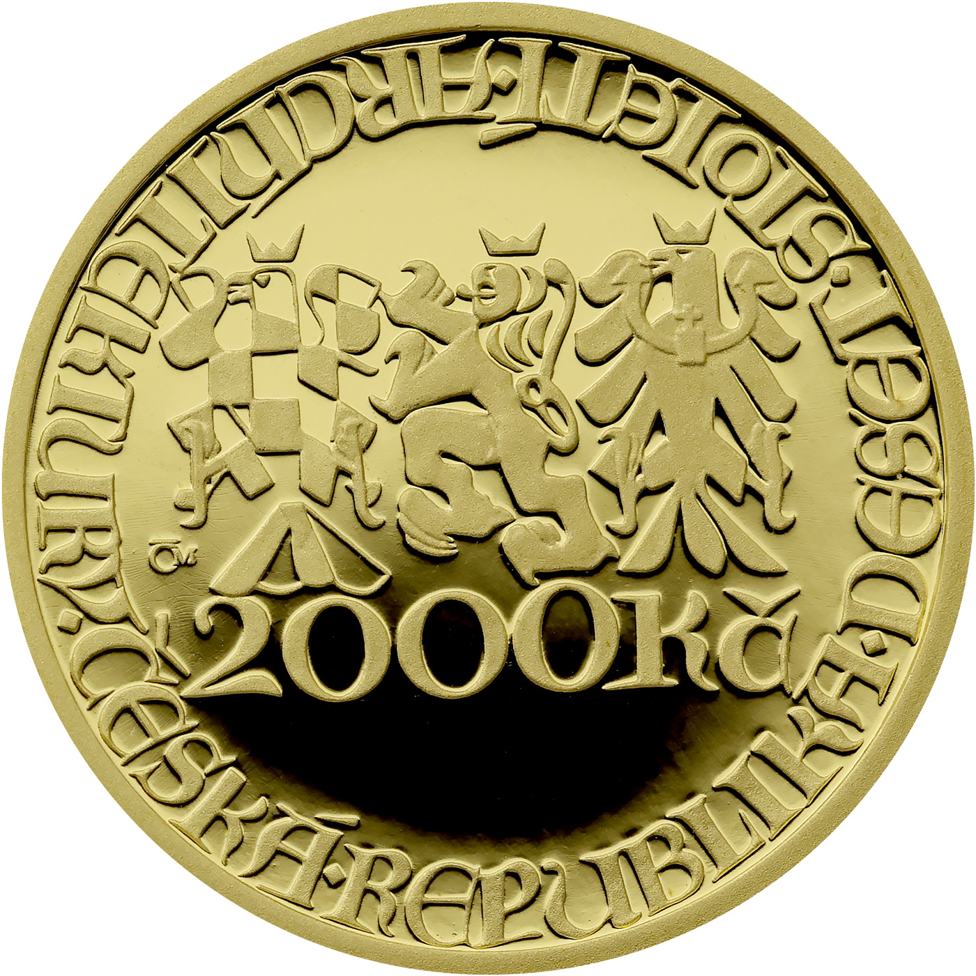 Zadní strana Zlatá mince 2000 Kč Kašna Kutná Hora Pozdní Gotika 2002 Proof