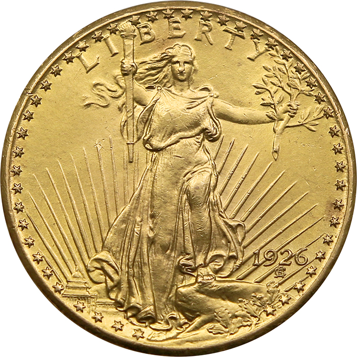 Přední strana Zlatá minca American Double Eagle 1926