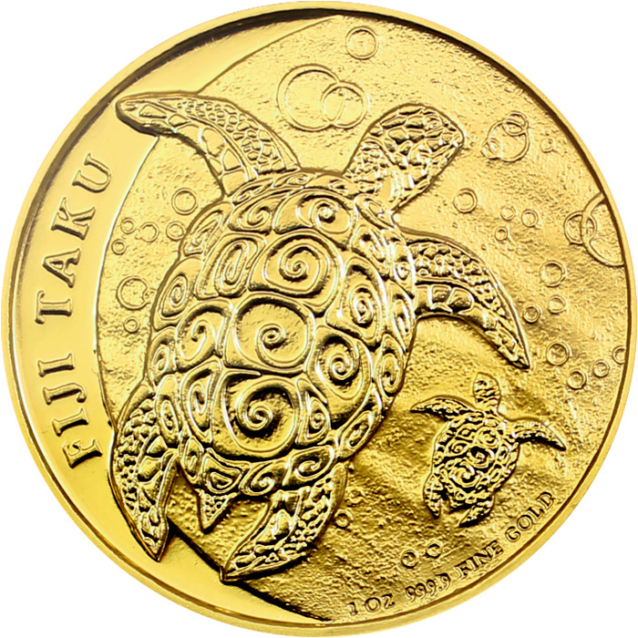 Přední strana Zlatá investičná minca Fiji Taku Hawksbill Turtle - Kareta pravá 1 Oz