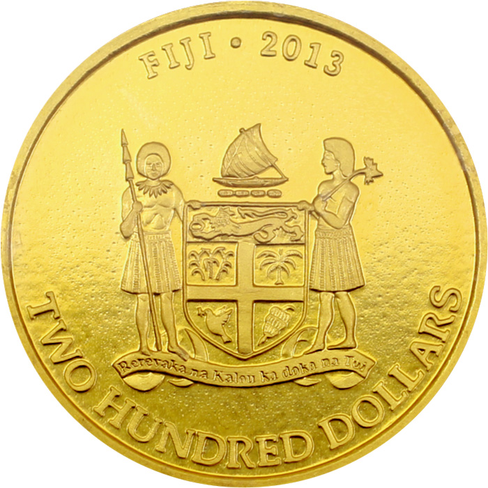 Zadní strana Zlatá investiční mince Fiji Taku Hawksbill Turtle - Kareta pravá 1 Oz