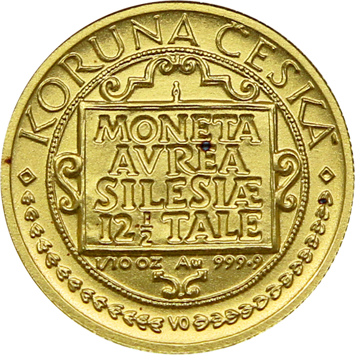 Přední strana Zlatá minca 1000 Kč Trojdukát slezských stavov 1996 Štandard 