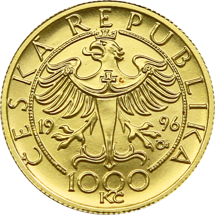 Zadní strana Zlatá mince 1000 Kč Třídukát slezských stavů 1996 Standard 