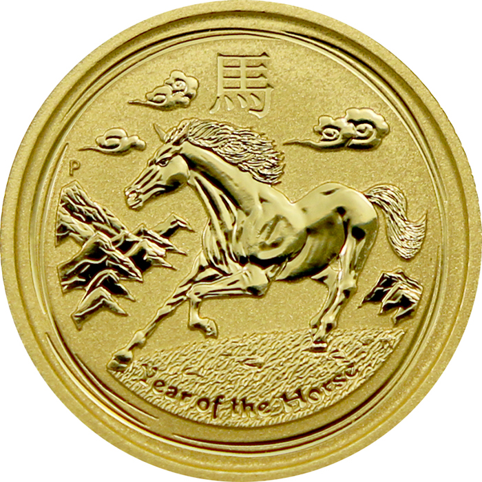 Zlatá investiční mince Year of the Horse Rok Koně Lunární 1/10 Oz 2014
