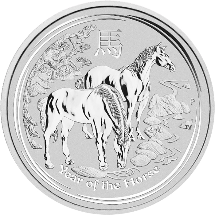 Přední strana Stříbrná investiční mince Year of the Horse Rok Koně Lunární 10 Kg 2014