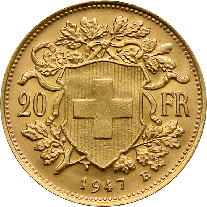 Zlatá mince 20 Frank Helvetia - Vreneli 1947