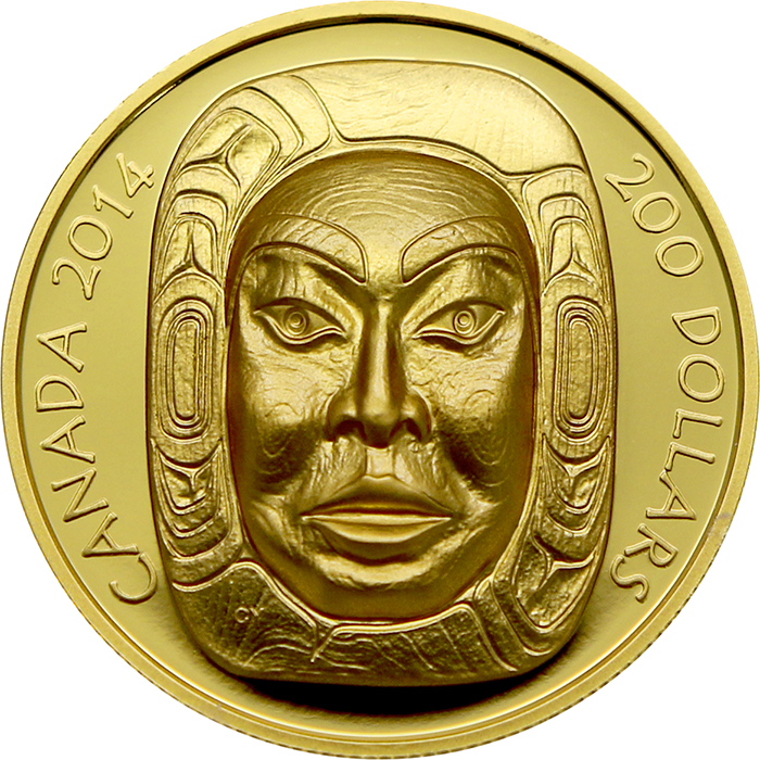 Přední strana Zlatá mince maska Matriarch Moon Ultra high relief 2014 Proof (.99999)