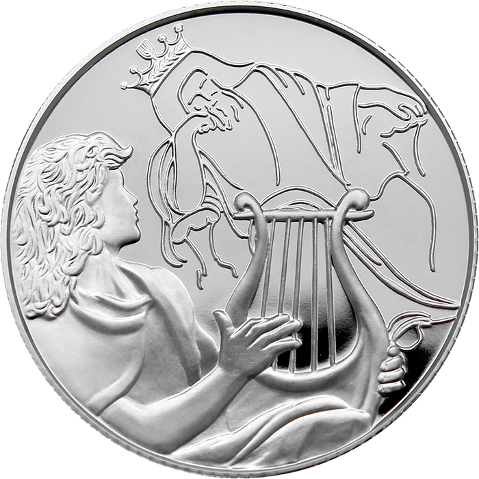 Stříbrná mince David hraje Saulovi 2 NIS Izrael Biblické umění 2013 Proof