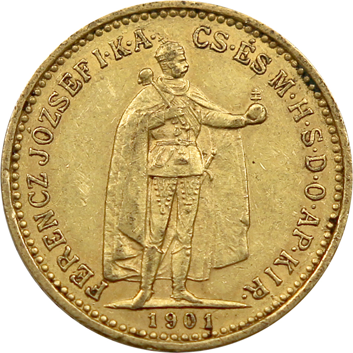 Zlatá minca Desaťkorunáčka Františka Jozefa I. Uhorská razba 1901