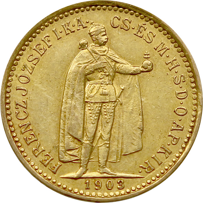 Zlatá mince Desetikoruna Františka Josefa I. Uherská ražba 1903