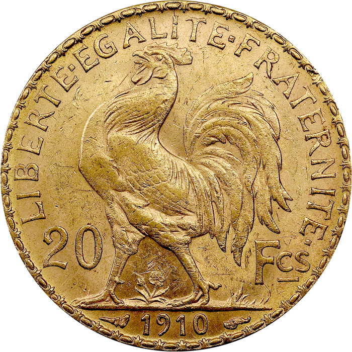 Přední strana Zlatá mince 20 Frank Marianne Kohout 1910