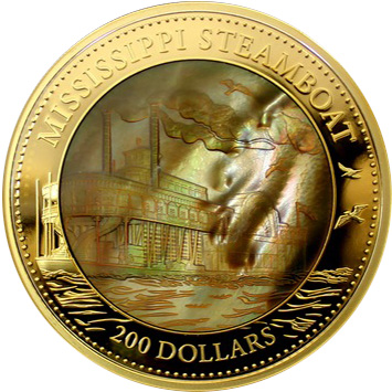 Zlatá mince 5 Oz Mississippi Steamboat 2015 Perleť Proof
