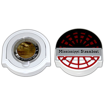 Stříbrná mince 5 Oz Mississippi Steamboat 2015 Perleť Proof