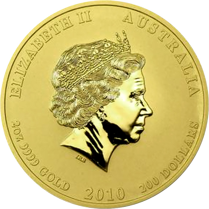Zadní strana Zlatá investiční mince Year of the Tiger Rok Tygra Lunární 2 Oz 2010