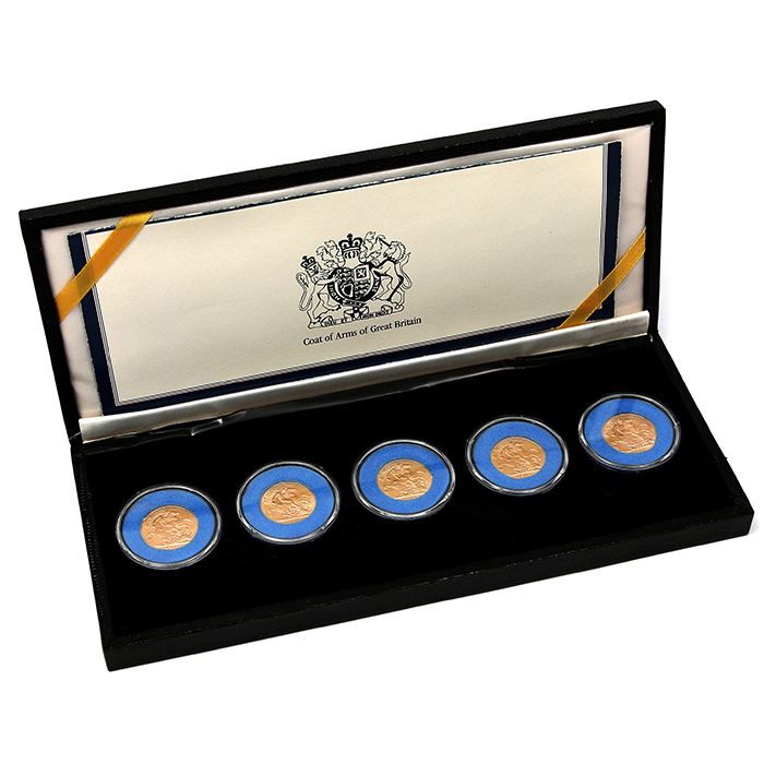 Sovereign British Empire sada zlatých mincí Kráľ Juraj V. 1911 - 1930 Štandard